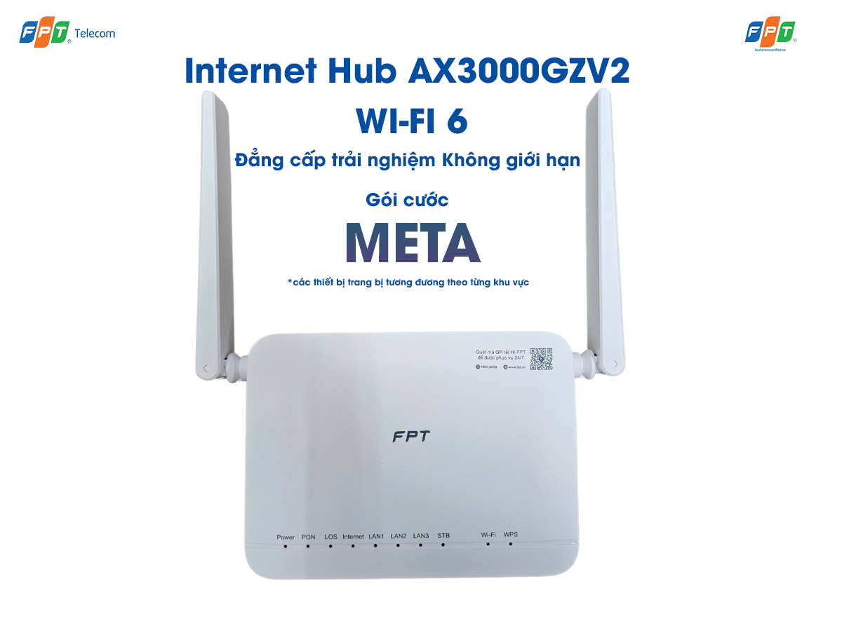 mặt đứng thiết bị Ax3000gzv2 ở gói cước internet meta của fpt