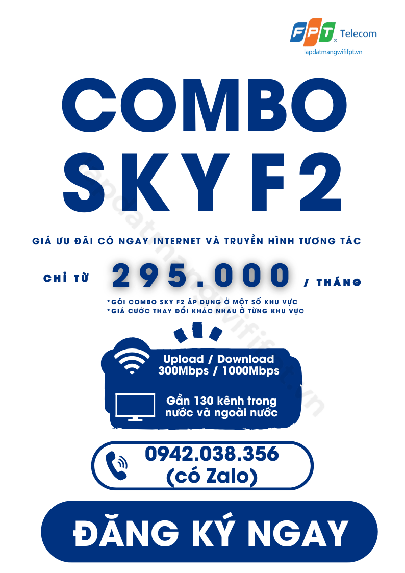 gói cước combo sky f2 ưu đãi gồm dịch vụ internet và truyền hình FPT chỉ từ 295.000 / tháng