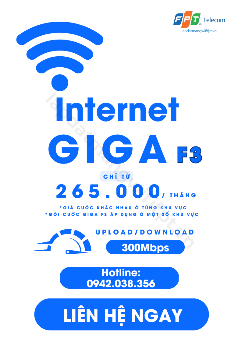 gói cước internet giga f3 giá chỉ từ 265k / tháng, áp dụng ở một số khu vực